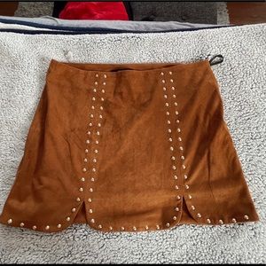 Suede tan studded mini skirt